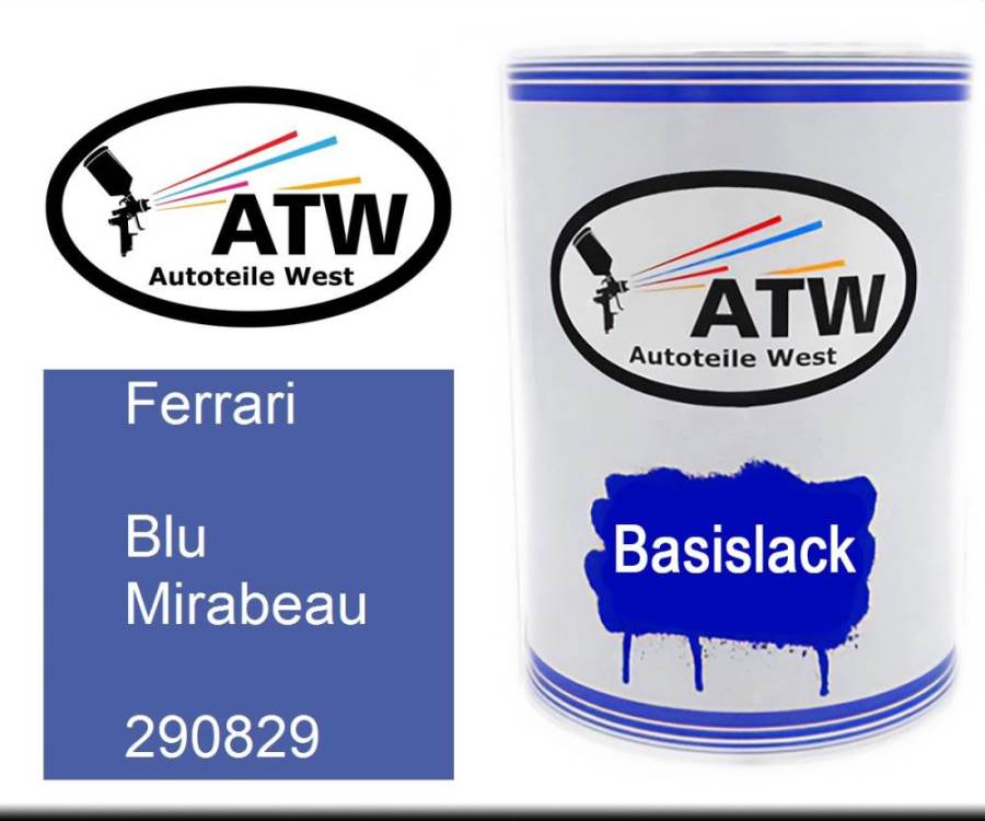 Ferrari, Blu Mirabeau, 290829: 500ml Lackdose, von ATW Autoteile West.